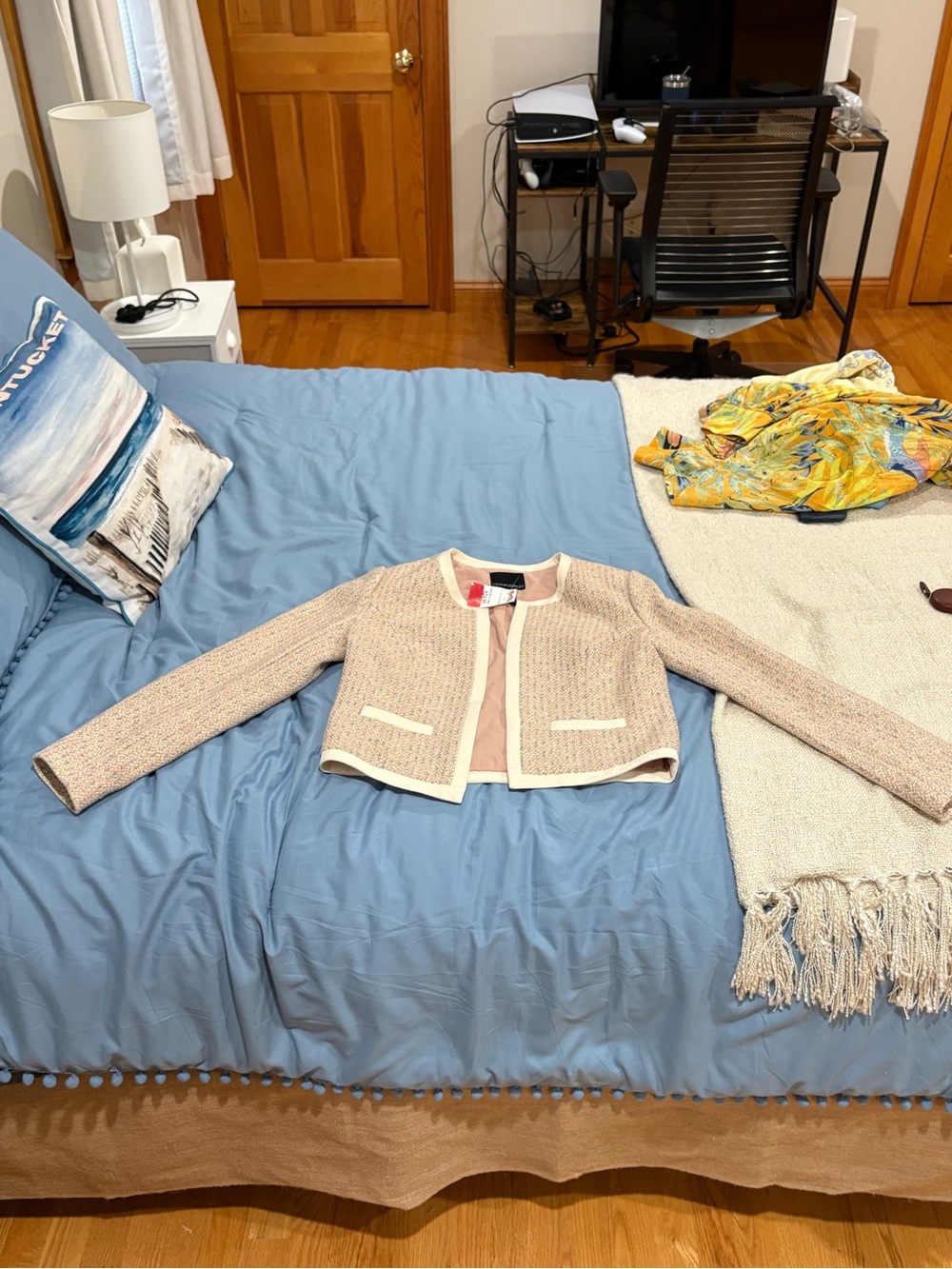 NWT Cynthia Rowley Blush and Cream Tweed Open-Front Cardigan